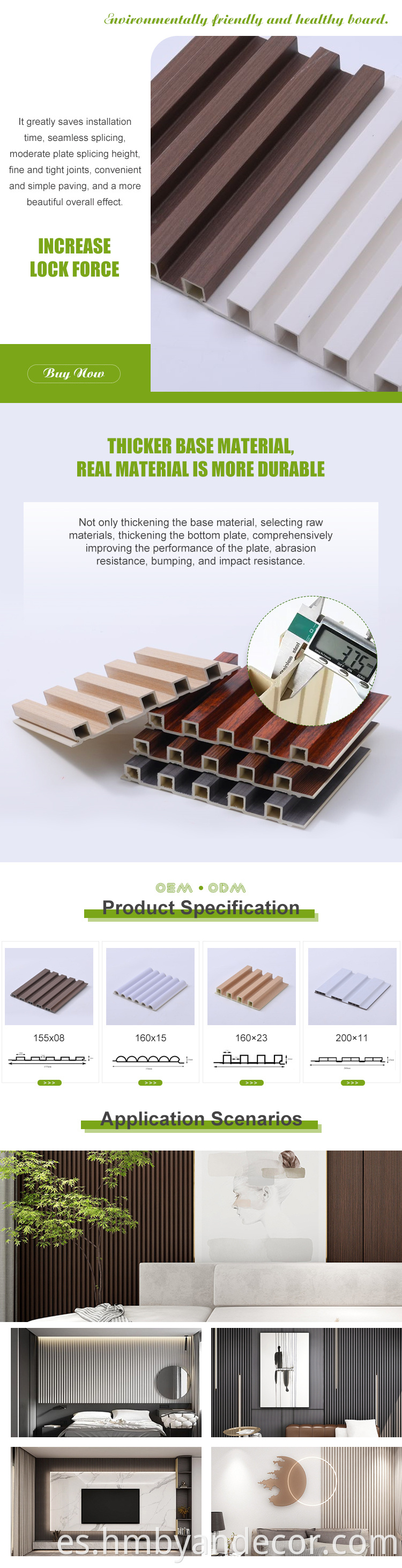 Panel integral de pared impermeable compuesto de plástico de madera wpc tablero compuesto